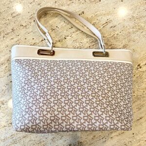 Vintage DKNY Monogram Canvas Tote Y2K Cream Shoulder Bag